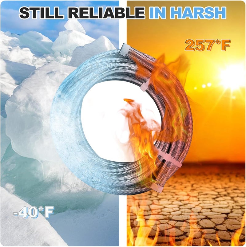 CarBole 10FT Stainless Steel Braided Fuel Line, 5/16" I.D. Diesel Hose Swap EFI PTFE with Fittings for Automotive Fuels Lubricants Coolants - Image 4